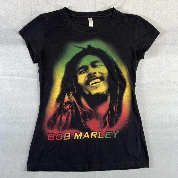 Tops - Y2K Bob Marley Portrait  Baby Doll T Shirt Womens Medium Black Rasta Reggae